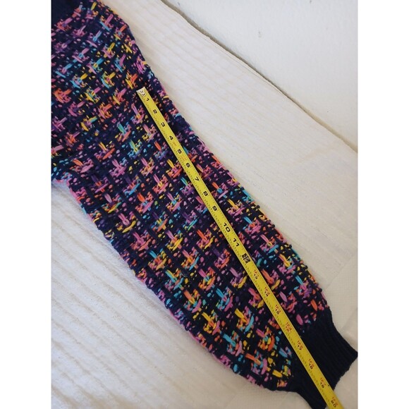 &merci Navy Multicolor Knit Cardigan Sweater Open Front Pockets Size S - Picture 13 of 16